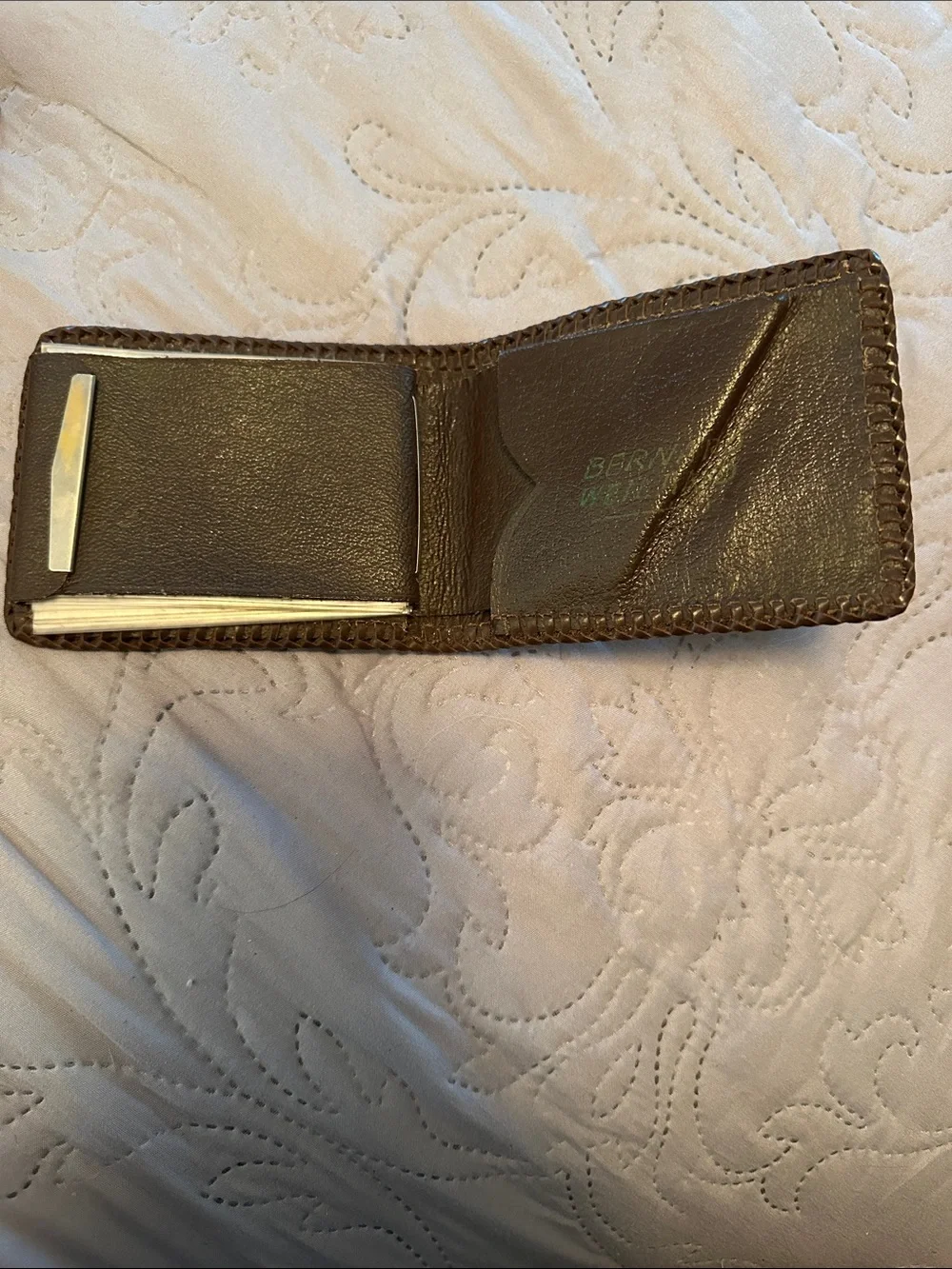 Brown Leather Hand Tooled wallet with Nautical Wheel Emboss